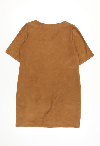 Marks and Spencer Womens Brown Size 12 Shift Dress V-Neck Short Sleeve