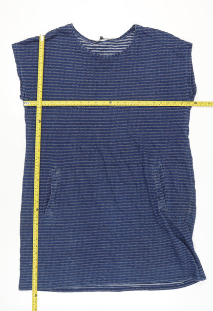 Laura Ashley Women Blue Striped Cotton Shift Dress UK 18