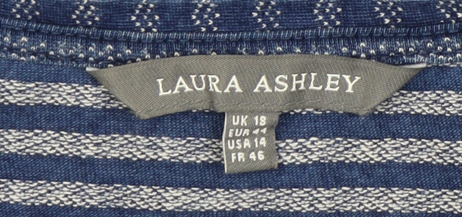 Laura Ashley Women Blue Striped Cotton Shift Dress UK 18