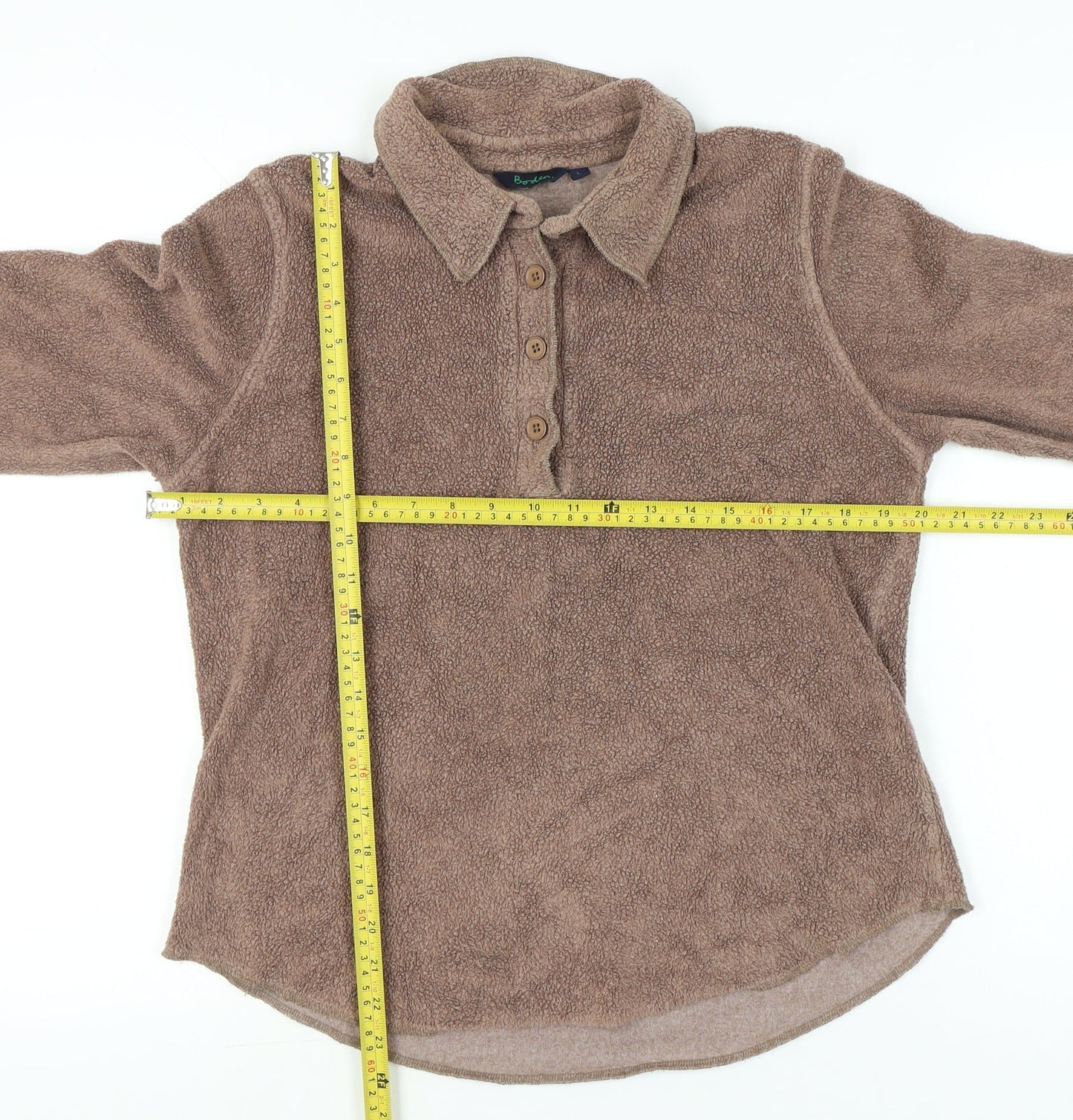 Boden Womens Brown Fleece Button-Up Long Sleeve Collared Top Size L
