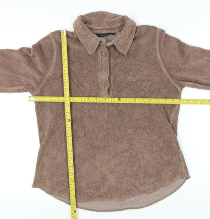 Boden Womens Brown Fleece Button-Up Long Sleeve Collared Top Size L