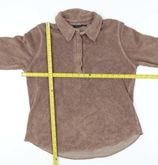 Boden Womens Brown Fleece Button-Up Long Sleeve Collared Top Size L
