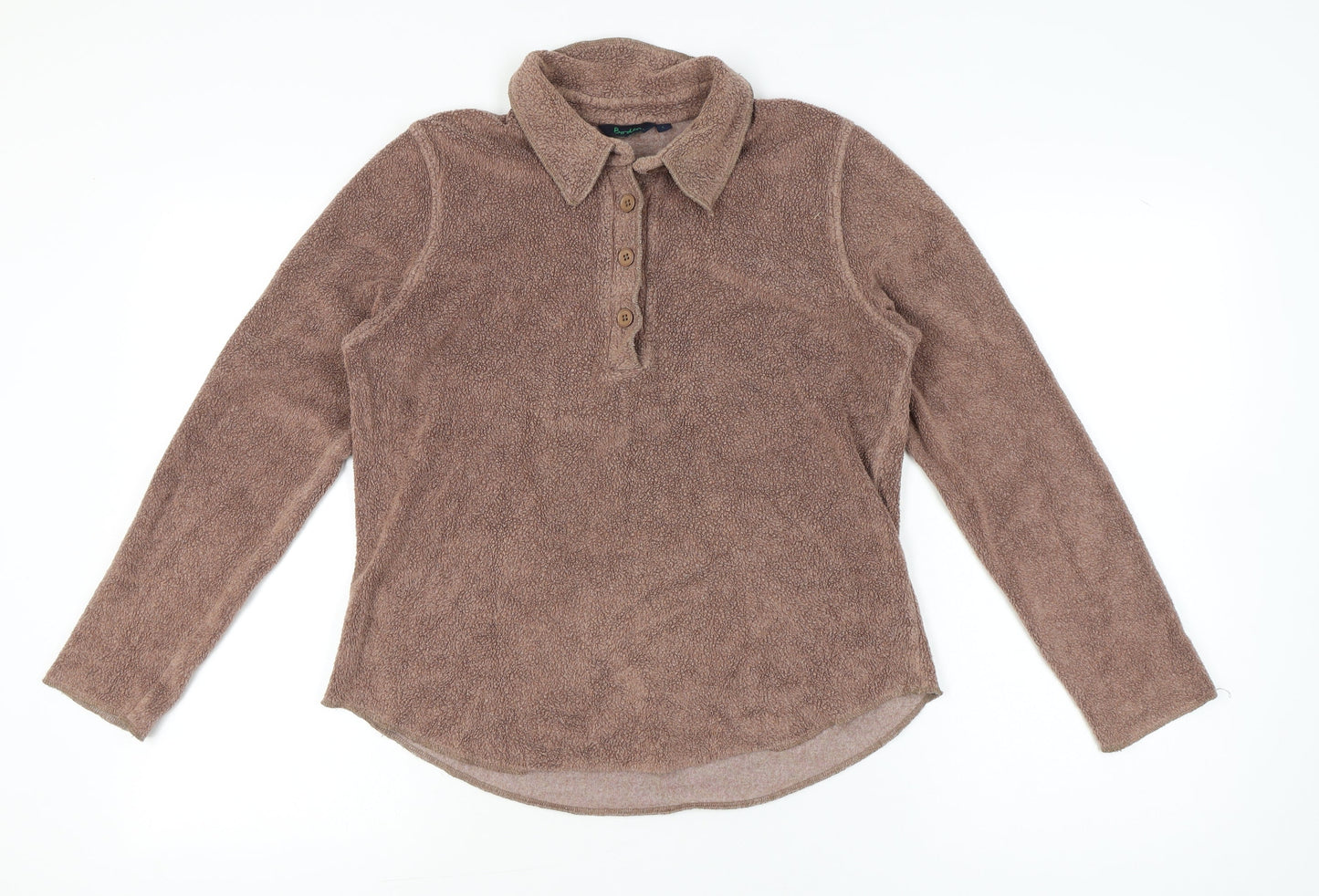 Boden Womens Brown Fleece Button-Up Long Sleeve Collared Top Size L