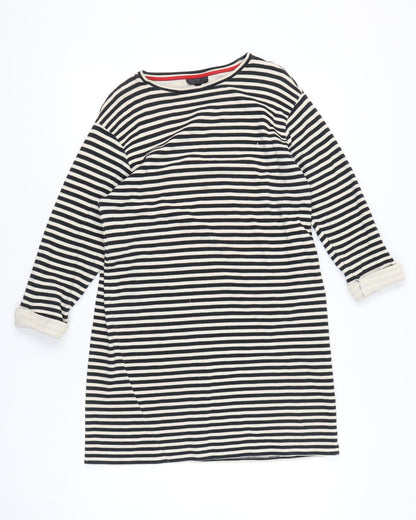 Topshop Women Black White Striped Shift Dress Size 14 Boat Neck