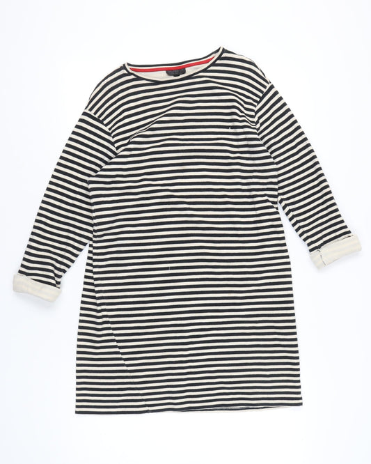 Topshop Women Black White Striped Shift Dress Size 14 Boat Neck