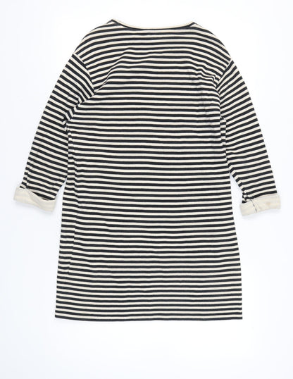 Topshop Women Black White Striped Shift Dress Size 14 Boat Neck