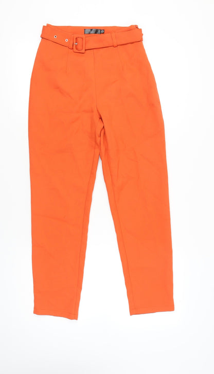 Missguided Women's Orange Paperbag Trousers UK 8 High Waisted Belted Workwear