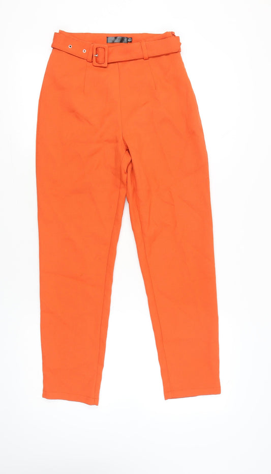 Missguided Women's Orange Paperbag Trousers UK 8 High Waisted Belted Workwear