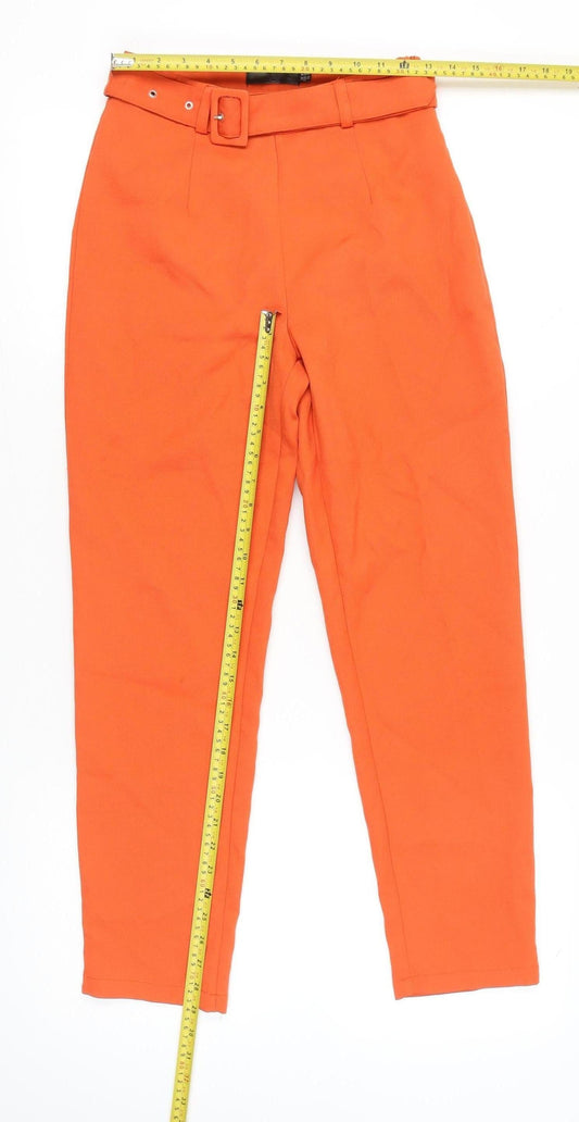 Missguided Women's Orange Paperbag Trousers UK 8 High Waisted Belted Workwear