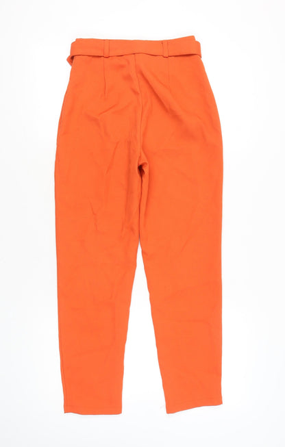 Missguided Women's Orange Paperbag Trousers UK 8 High Waisted Belted Workwear