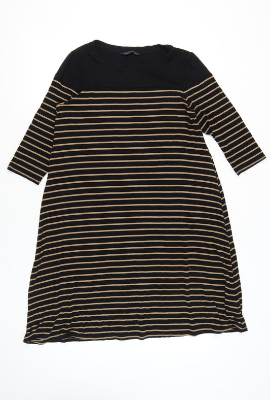 Marks and Spencer Women Black Beige Stripe Shift Dress Size 14