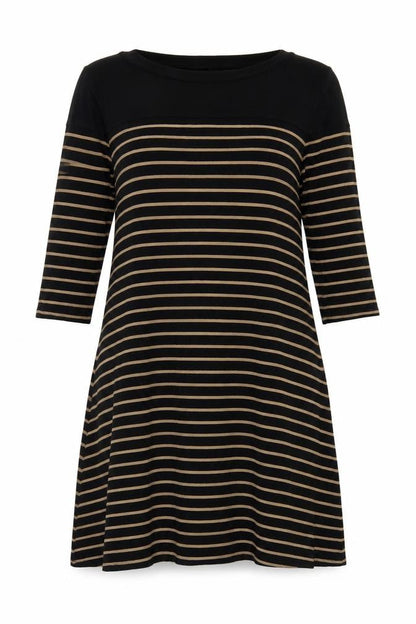 Marks and Spencer Women Black Beige Stripe Shift Dress Size 14