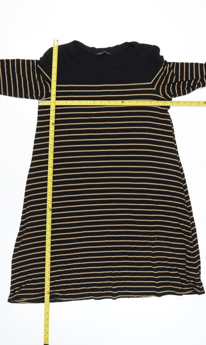 Marks and Spencer Women Black Beige Stripe Shift Dress Size 14