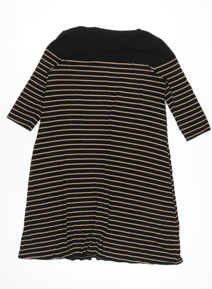 Marks and Spencer Women Black Beige Stripe Shift Dress Size 14