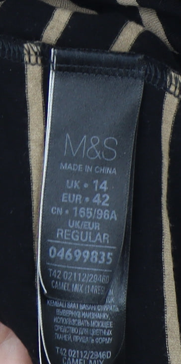 Marks and Spencer Women Black Beige Stripe Shift Dress Size 14