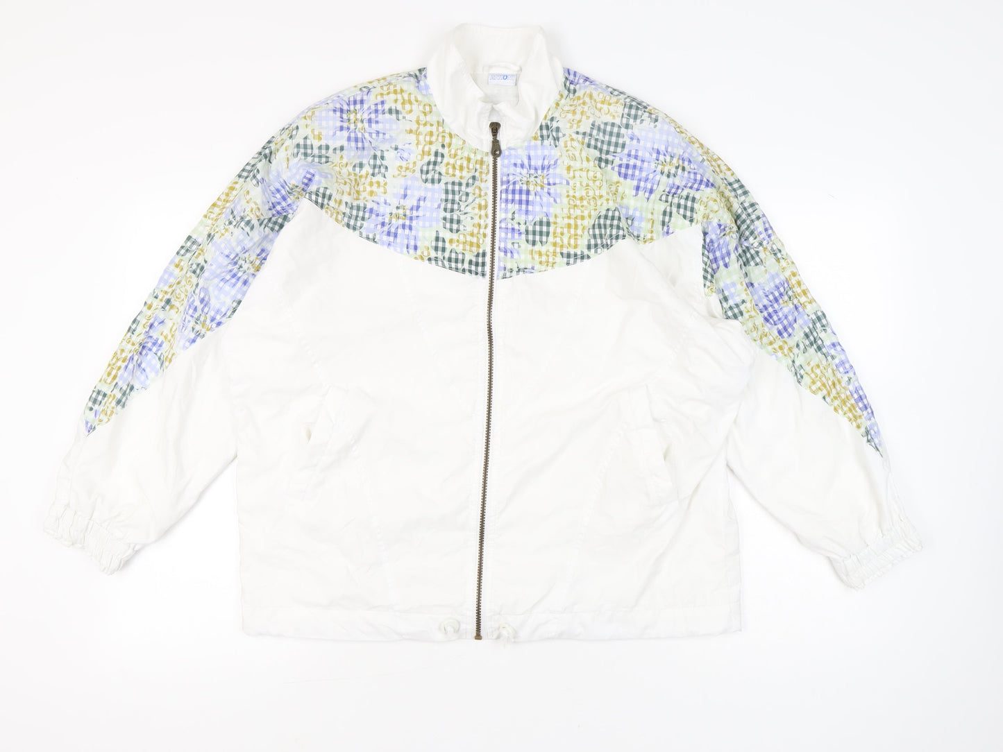 Anzoni Womens White Floral Retro Bomber Jacket Size 14