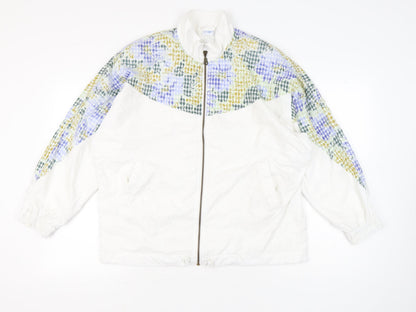 Anzoni Womens White Floral Retro Bomber Jacket Size 14