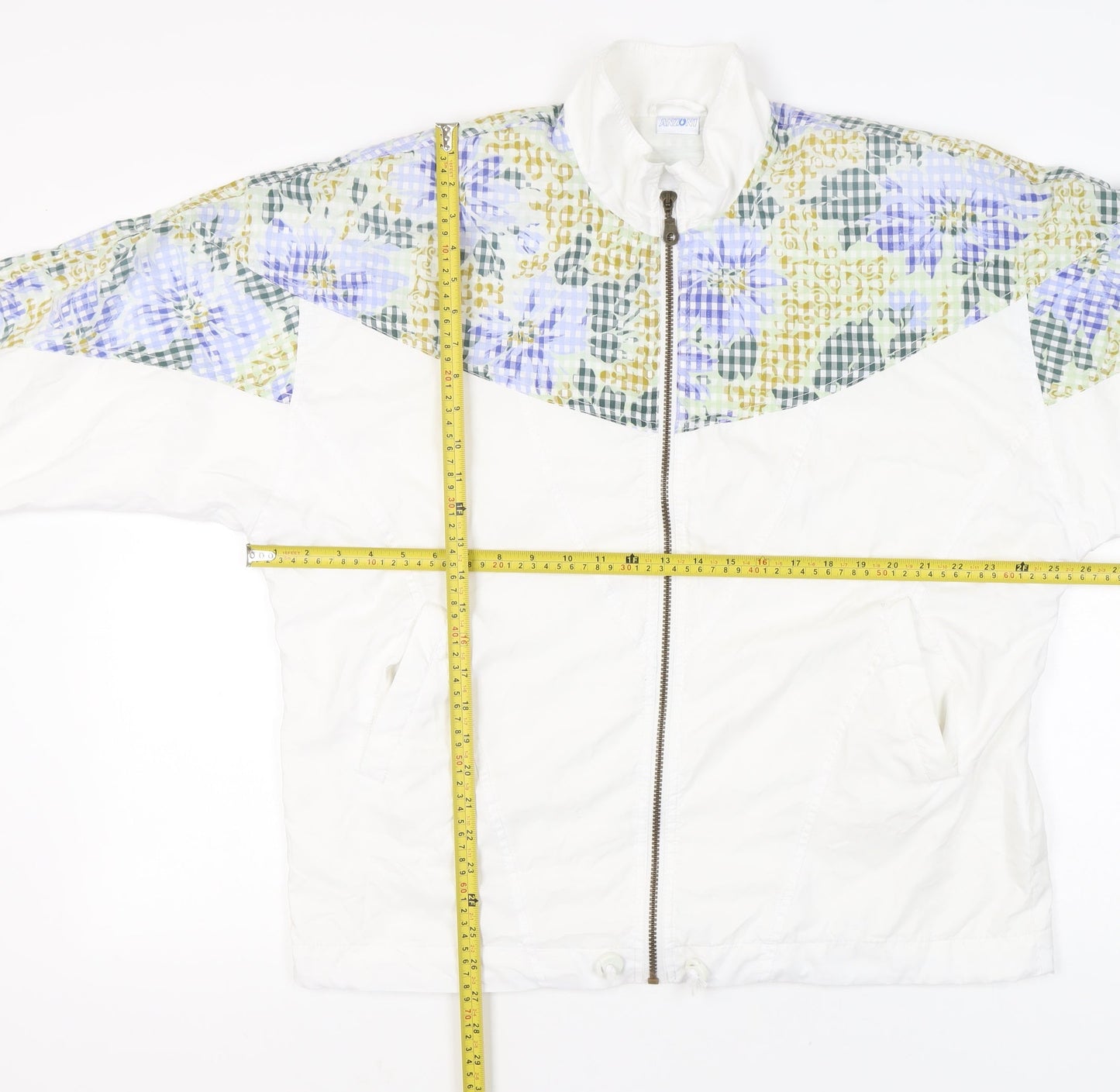 Anzoni Womens White Floral Retro Bomber Jacket Size 14