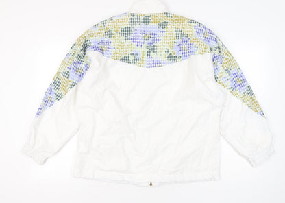 Anzoni Womens White Floral Retro Bomber Jacket Size 14
