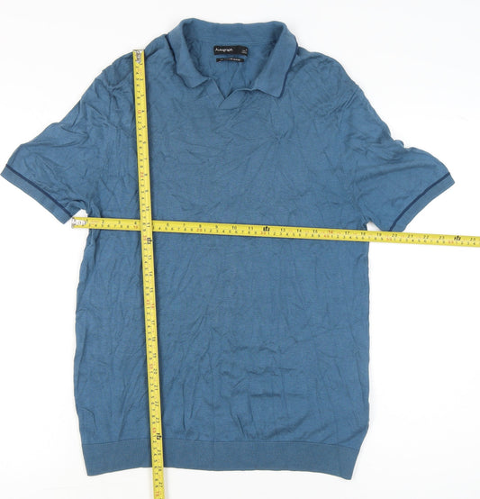 Marks and Spencer Men’s Blue Silk Cotton Polo Shirt M Regular Fit