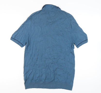 Marks and Spencer Men’s Blue Silk Cotton Polo Shirt M Regular Fit
