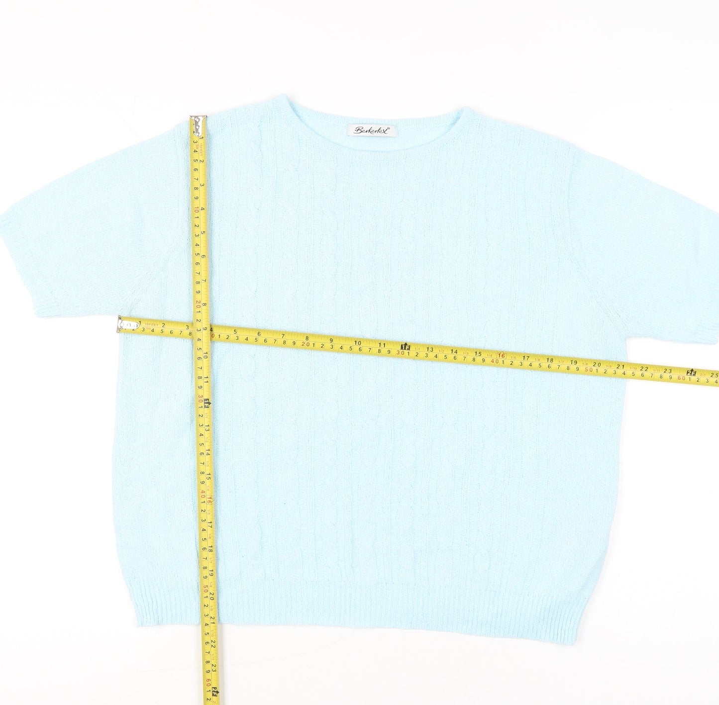 Berkertex Women’s Blue Knit Short Sleeve T-Shirt Size 14-16