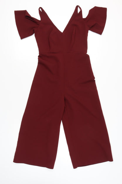 New Look Women Red Size 8 Cold Shoulder Wide-Leg Jumpsuit