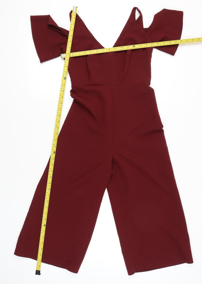 New Look Women Red Size 8 Cold Shoulder Wide-Leg Jumpsuit
