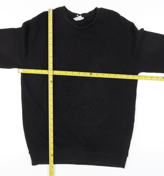 Zara Men Black Medium Skull Graphic Pullover Sweatshirt