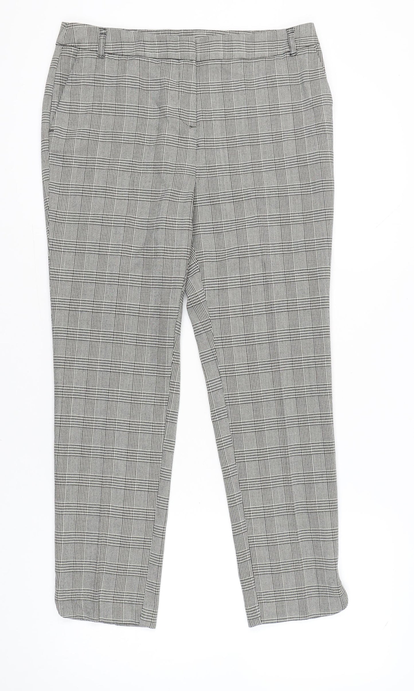 Tu Women Grey Check Chino Trousers Size 14 Regular Workwear