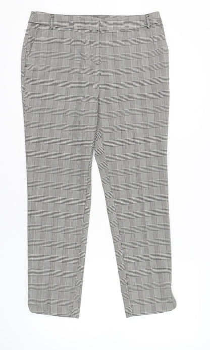 Tu Women Grey Check Chino Trousers Size 14 Regular Workwear