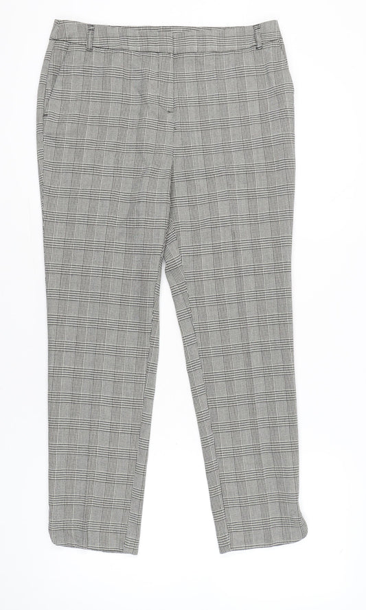 Tu Women Grey Check Chino Trousers Size 14 Regular Workwear