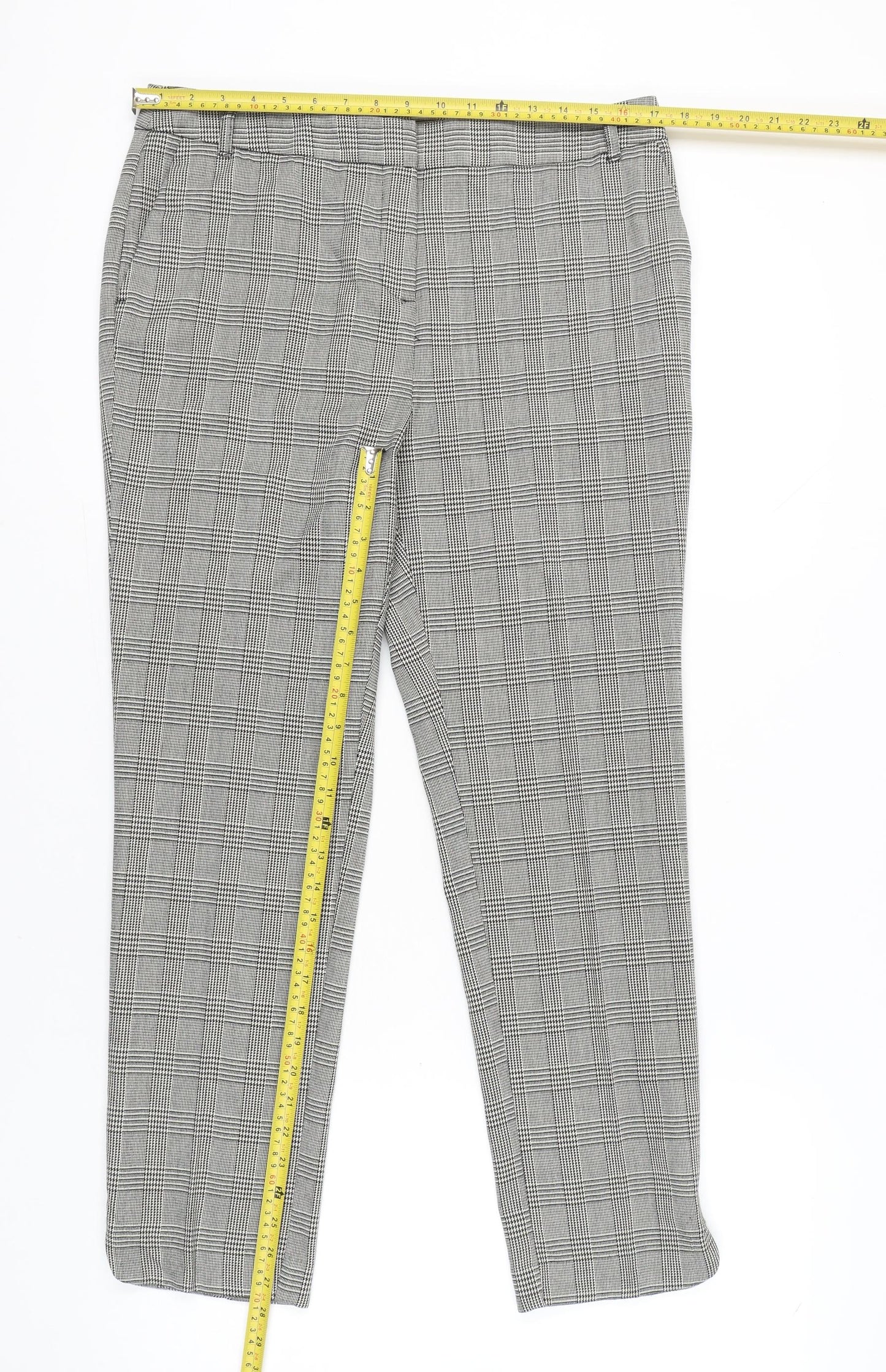 Tu Women Grey Check Chino Trousers Size 14 Regular Workwear
