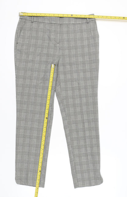 Tu Women Grey Check Chino Trousers Size 14 Regular Workwear