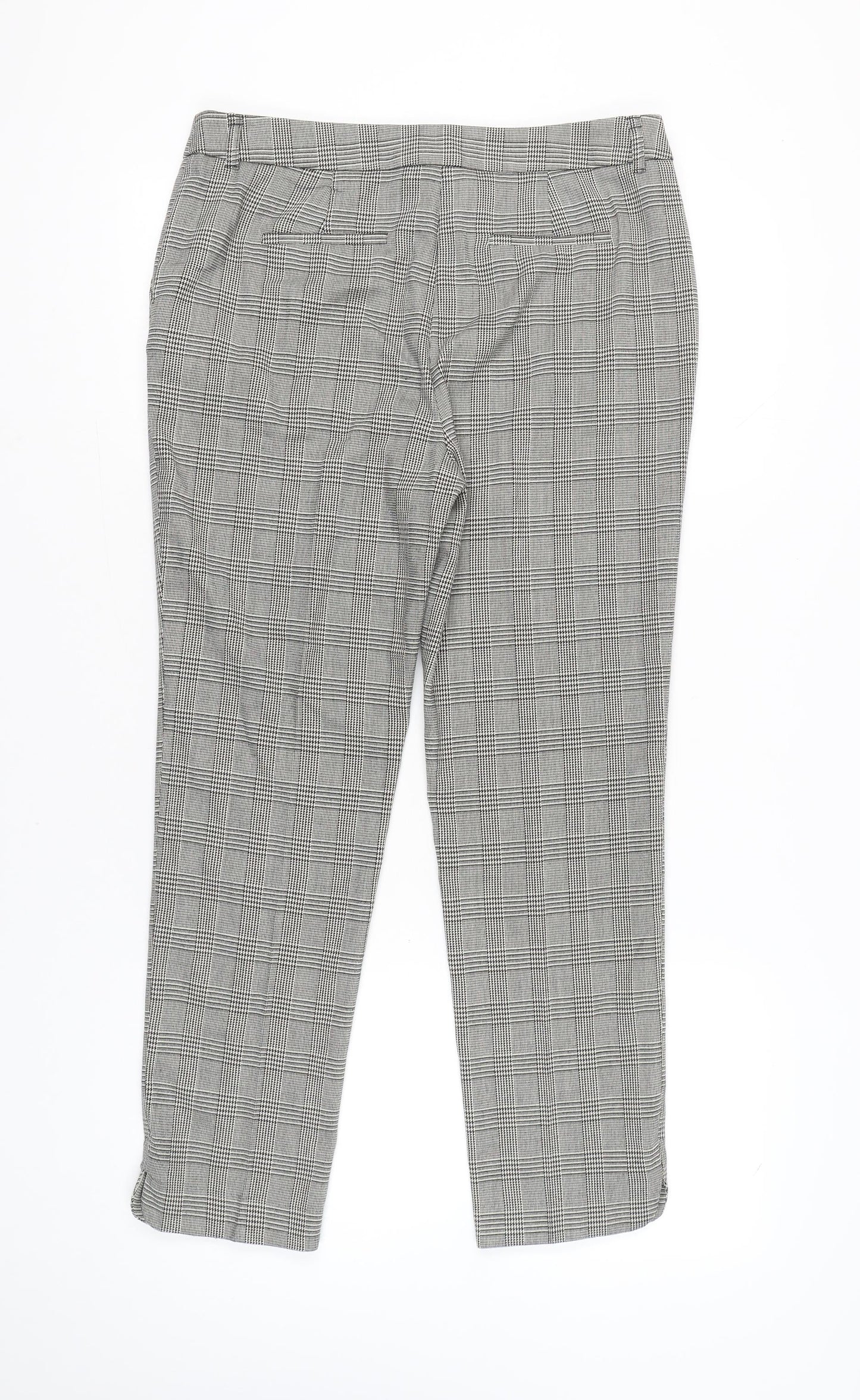 Tu Women Grey Check Chino Trousers Size 14 Regular Workwear