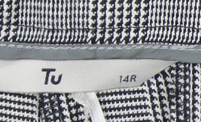 Tu Women Grey Check Chino Trousers Size 14 Regular Workwear