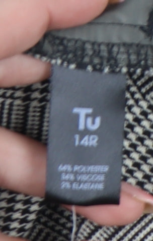 Tu Women Grey Check Chino Trousers Size 14 Regular Workwear