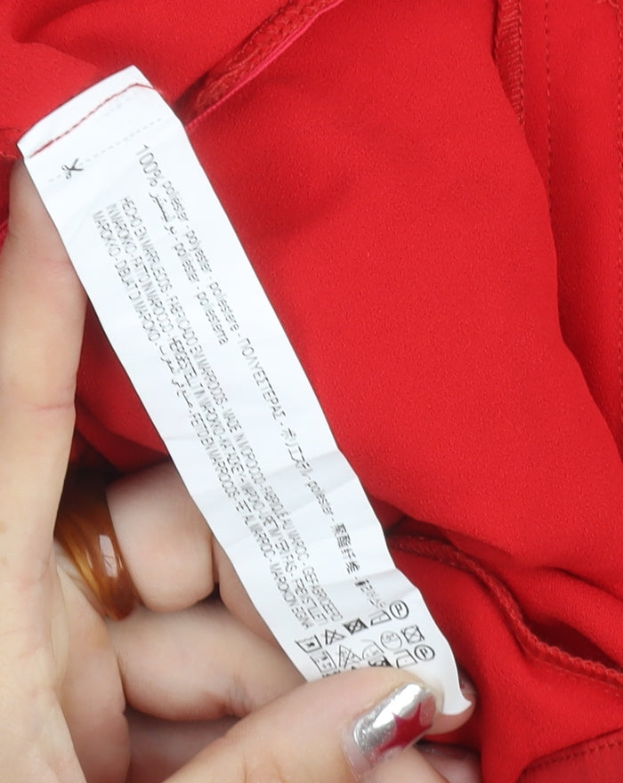 Zara Women Red Long Sleeve Crepe Playsuit Size 8 Button Front Party