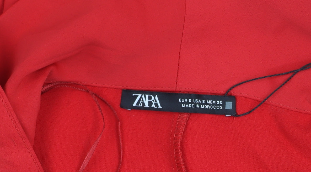 Zara Women Red Long Sleeve Crepe Playsuit Size 8 Button Front Party