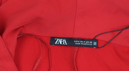 Zara Women Red Long Sleeve Crepe Playsuit Size 8 Button Front Party