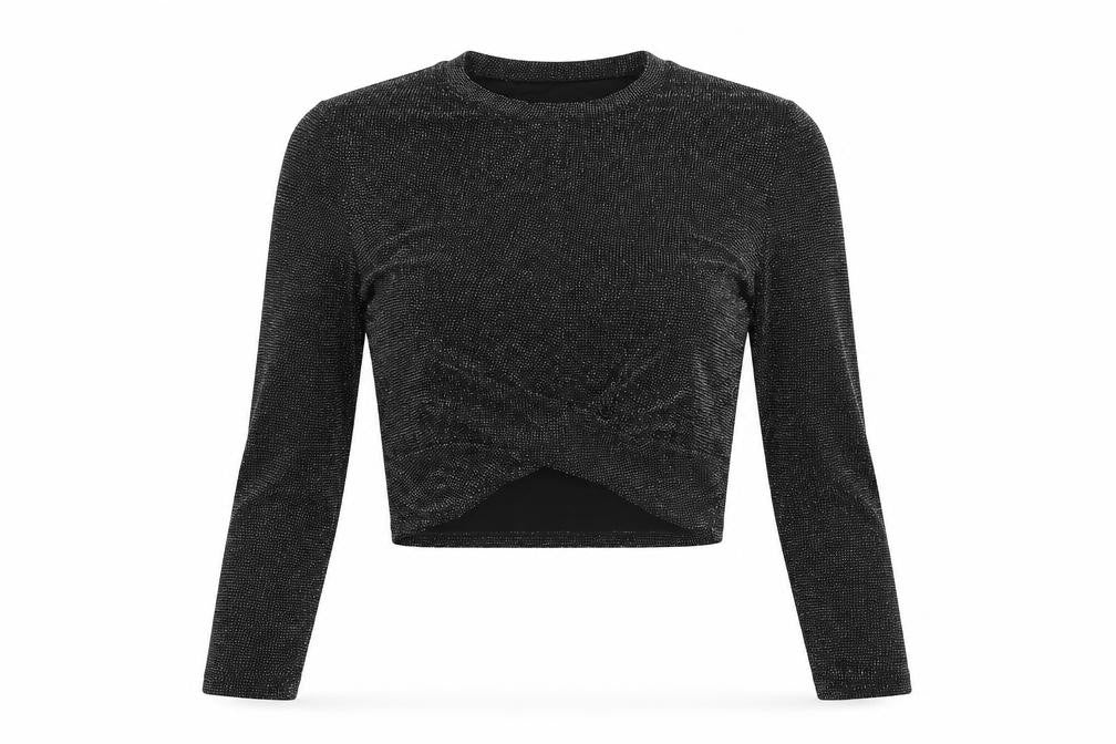 H&M Divided Womens Black Glitter Cropped Long Sleeve Party Top L