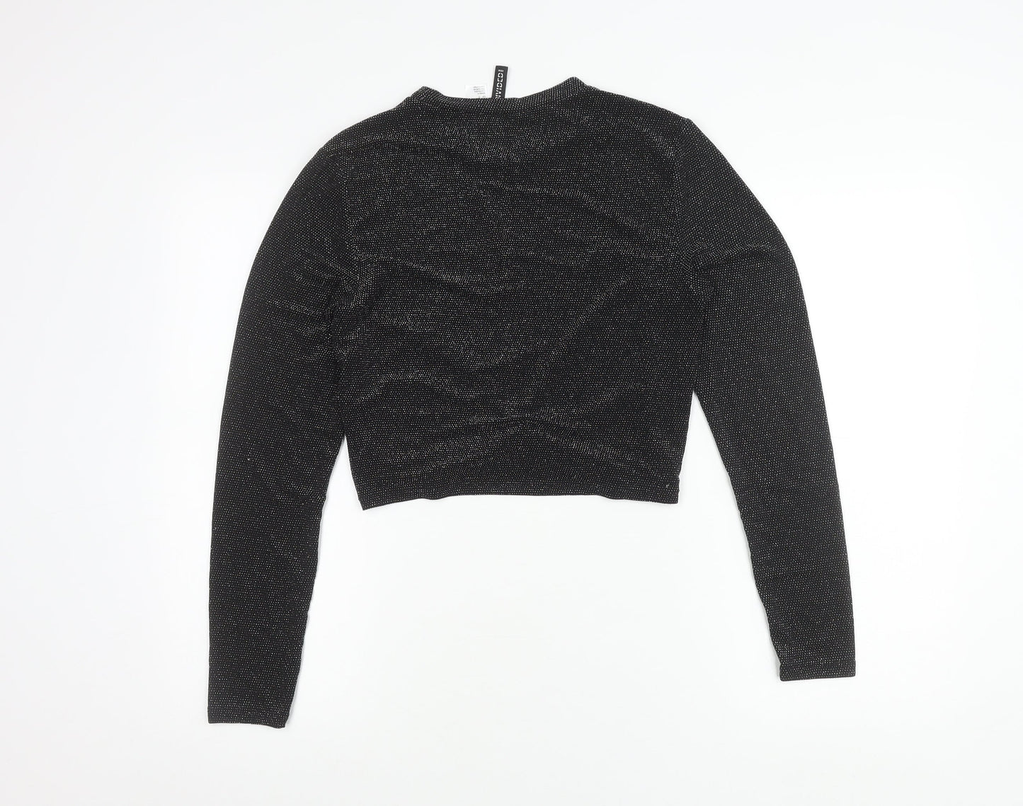 H&M Divided Womens Black Glitter Cropped Long Sleeve Party Top L