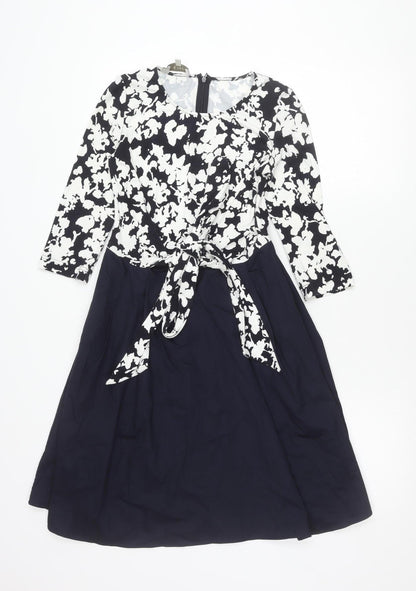 Hobbs Women’s Blue Floral Fit & Flare Dress Size 8 Long Sleeve