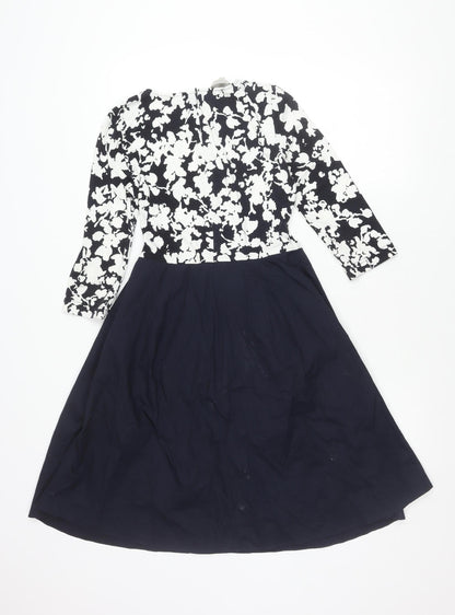 Hobbs Women’s Blue Floral Fit & Flare Dress Size 8 Long Sleeve