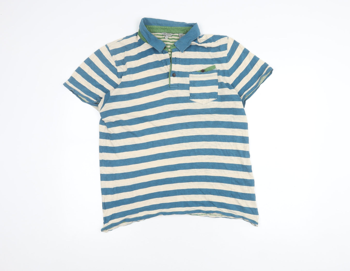 Ted Baker Men's Blue Striped Polo Shirt Size L Cotton Casual