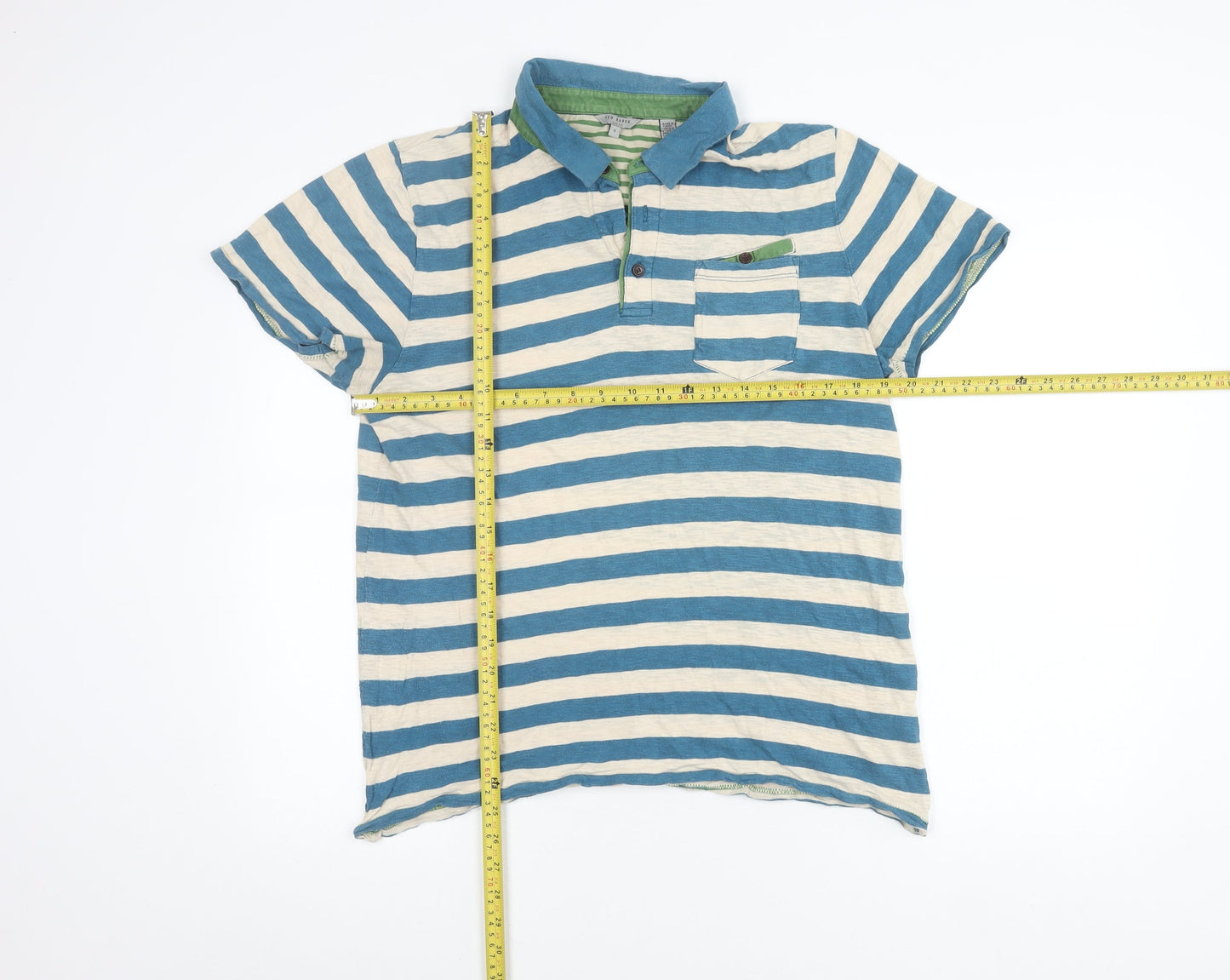 Ted Baker Men's Blue Striped Polo Shirt Size L Cotton Casual