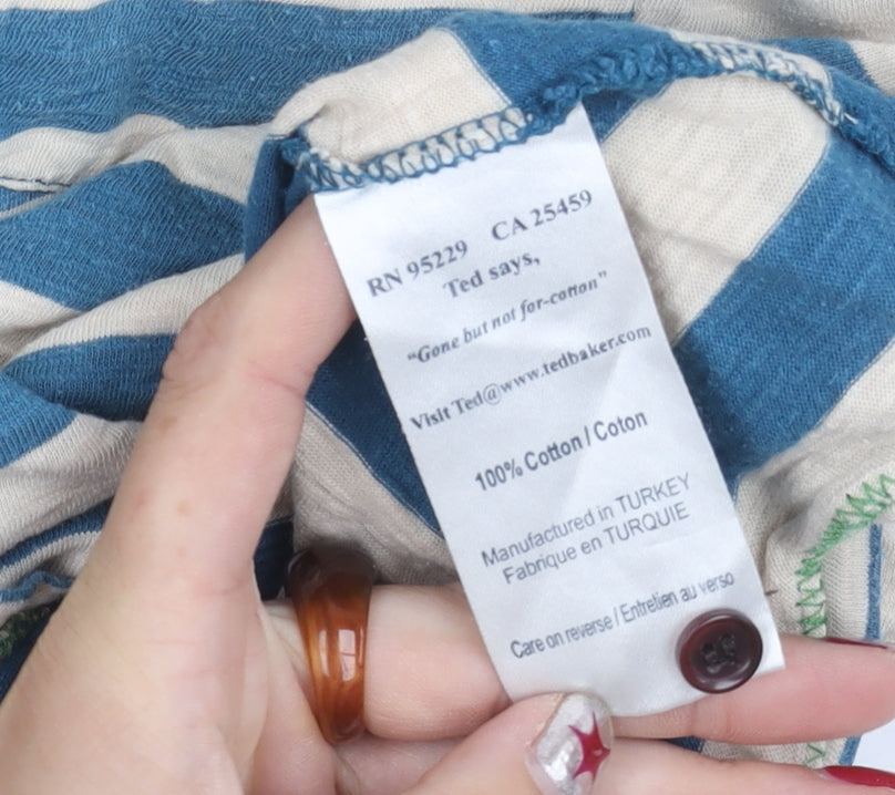 Ted Baker Men's Blue Striped Polo Shirt Size L Cotton Casual