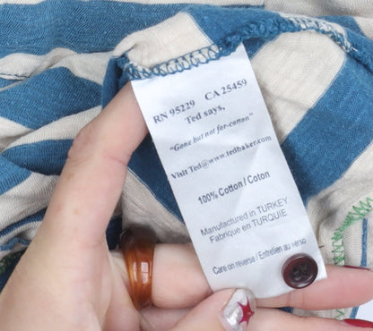 Ted Baker Men's Blue Striped Polo Shirt Size L Cotton Casual