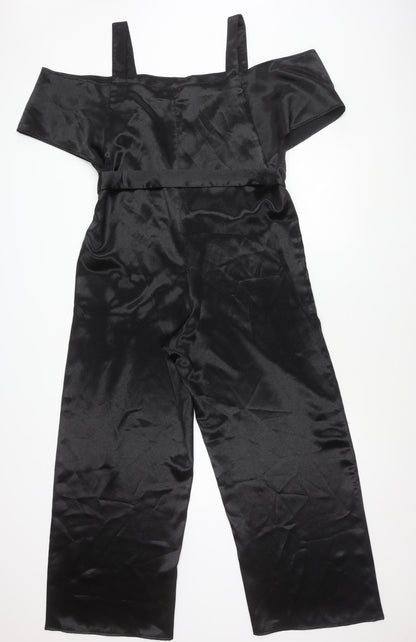 Topshop Women’s Black Satin Off Shoulder Wide Leg Jumpsuit UK 14