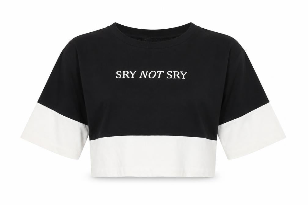Monki Women’s Black White Pullover Sweatshirt S Slogan 3/4 Sleeve